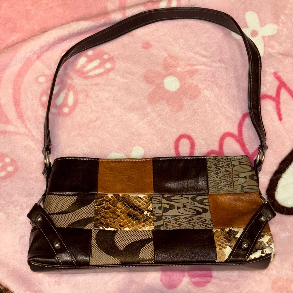 Patchwork Shoulder Bag in Brown and Tan